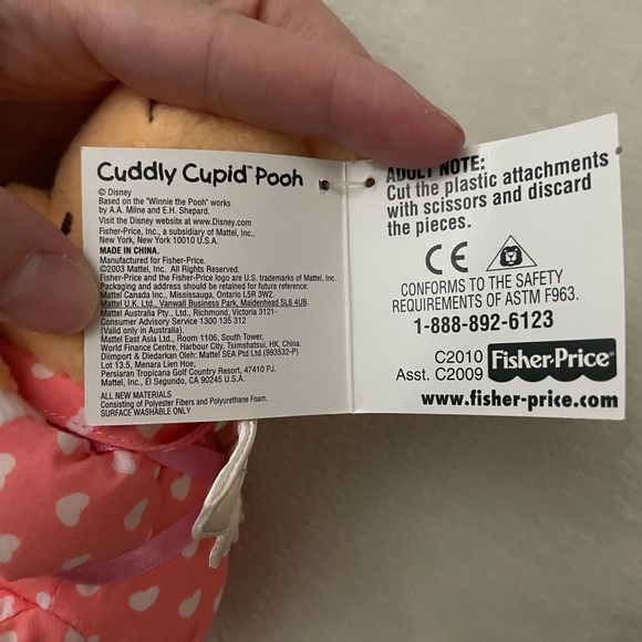 2003 Y2K Vintage Valentines Fisher-Price Pooh Babies Plush Toy - Pink and Cream - Picture 7 of 8